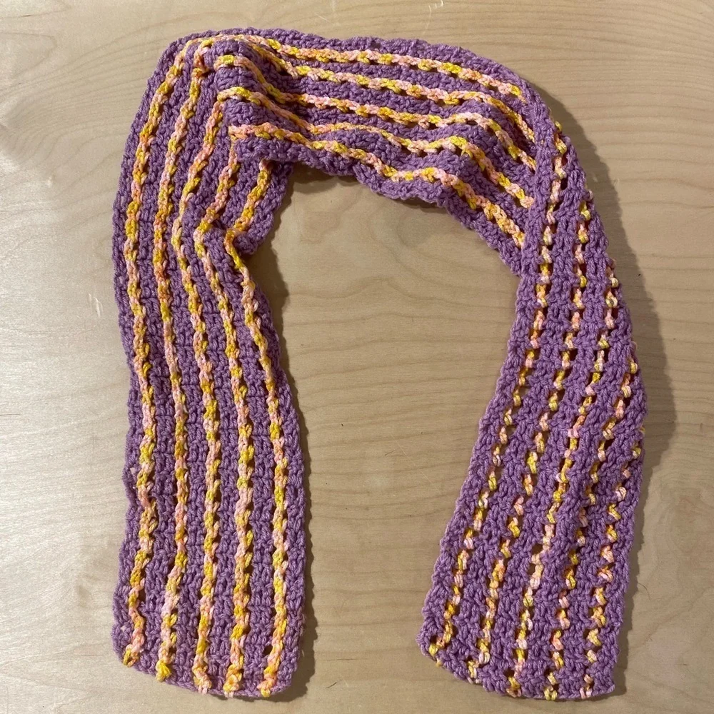 Striped Purple and Yellow Knit Scarf (OV)